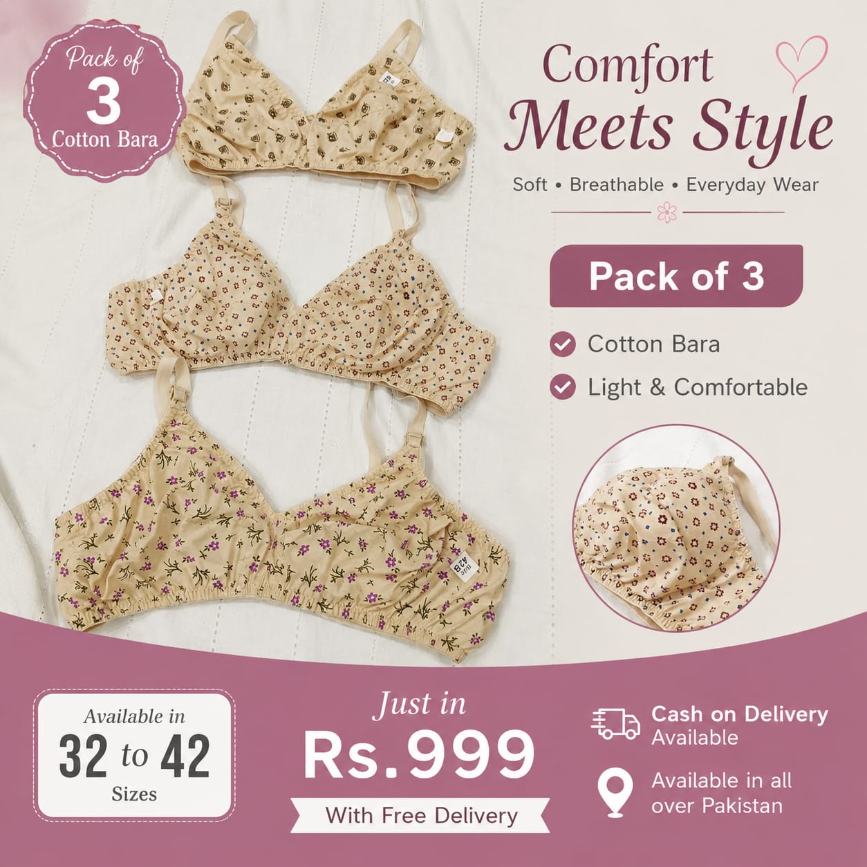 Pack of 3 Bara Cotton
