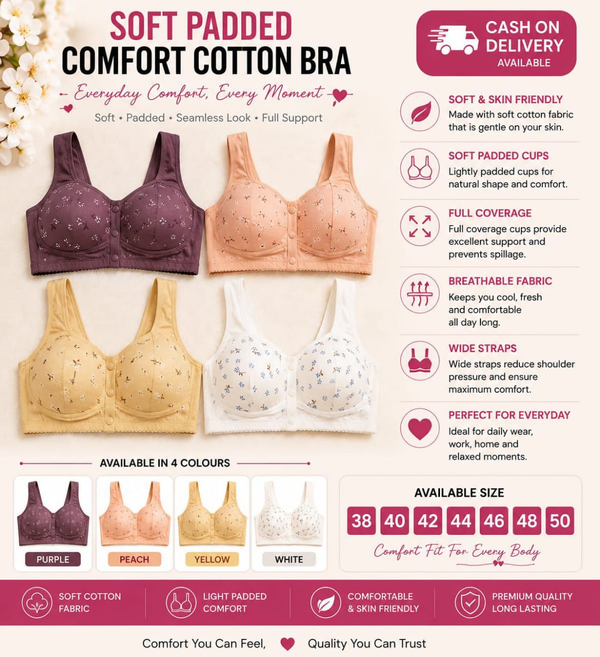 Soft Padded Comfort Cotton Bra